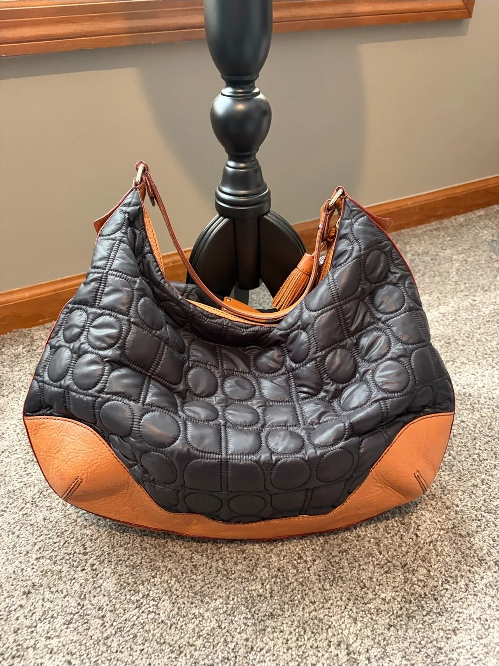 kate spade Black Quilted Shoulder Bag with Tan Leather Trim